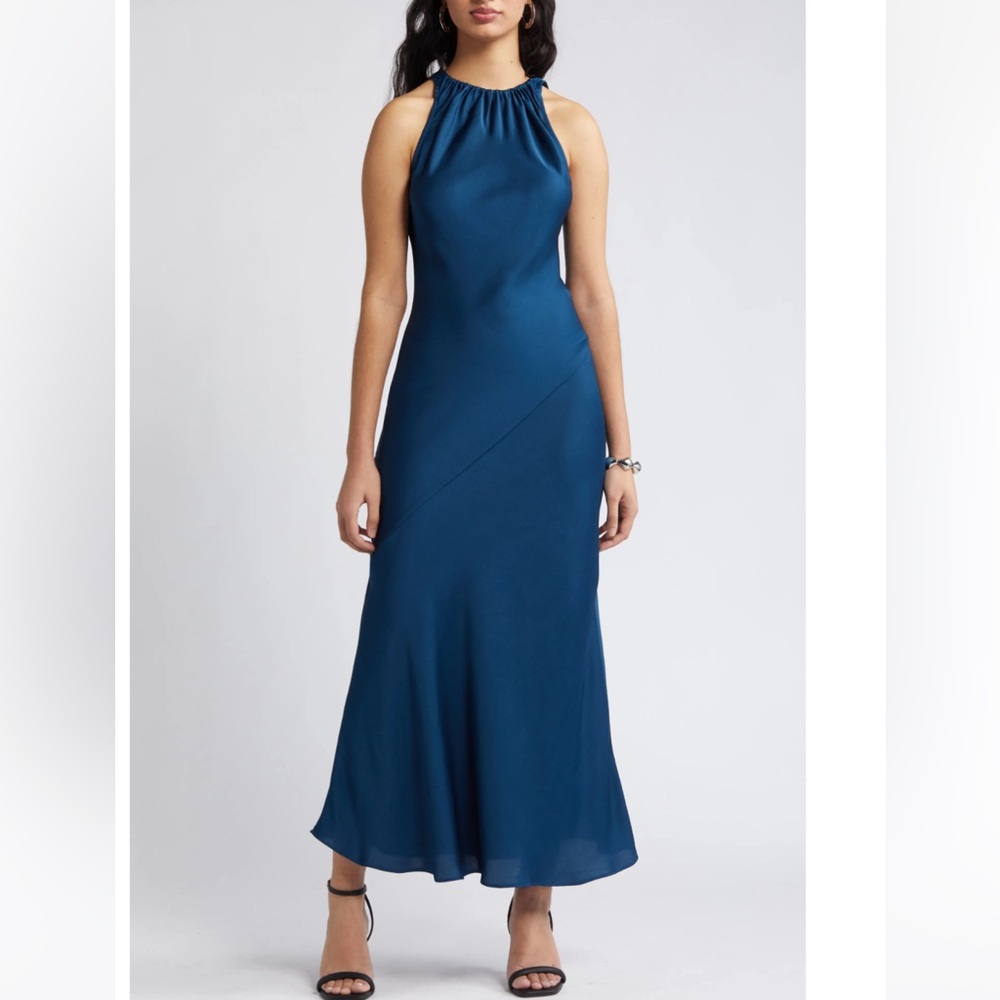 Women's Halter Neck Satin Midi Dress